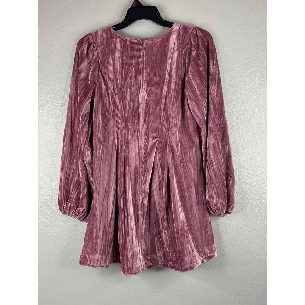Very J Women Large Velvet Feel Short Dress Pink Tie Neck Party Casual - Picture 4 of 8